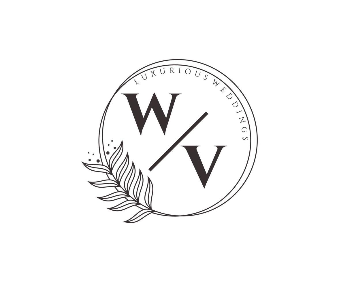 wv initialer brev bröllop monogram logotyper mall, hand dragen modern minimalistisk och blommig mallar för inbjudan kort, spara de datum, elegant identitet. vektor