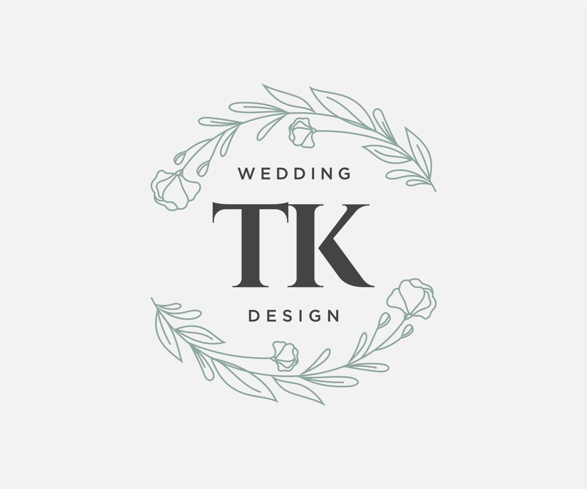 tk initialer brev bröllop monogram logotyper samling, hand dragen modern minimalistisk och blommig mallar för inbjudan kort, spara de datum, elegant identitet för restaurang, boutique, Kafé i vektor