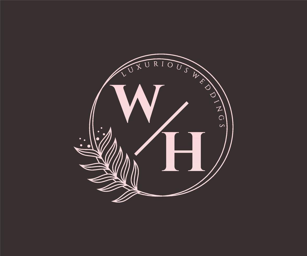 wh initialen brief hochzeitsmonogramm logos vorlage, handgezeichnete moderne minimalistische und florale vorlagen für einladungskarten, datum speichern, elegante identität. vektor