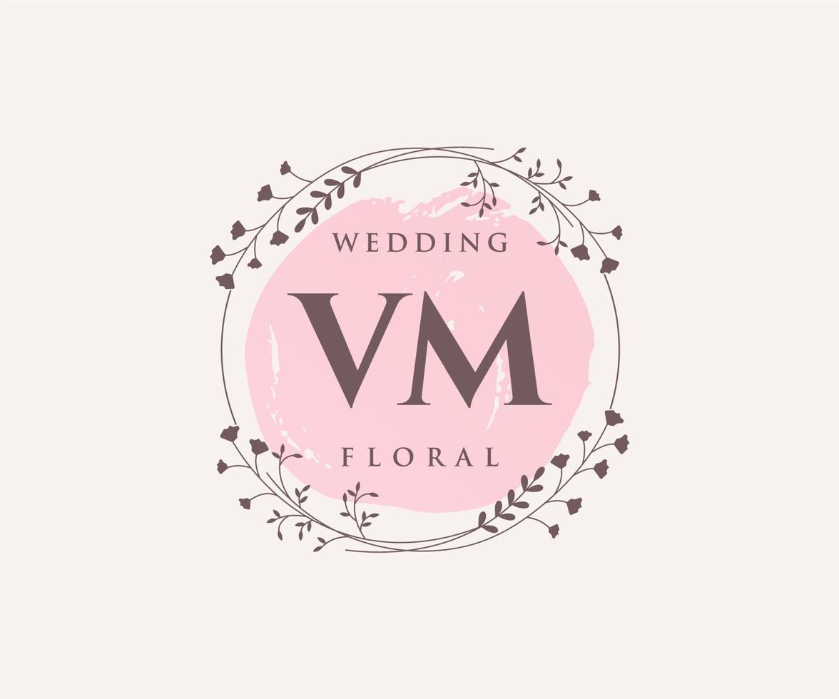 vm Initialen Brief Hochzeit Monogramm Logos Vorlage, handgezeichnete moderne minimalistische und florale Vorlagen für Einladungskarten, Datum speichern, elegante Identität. vektor