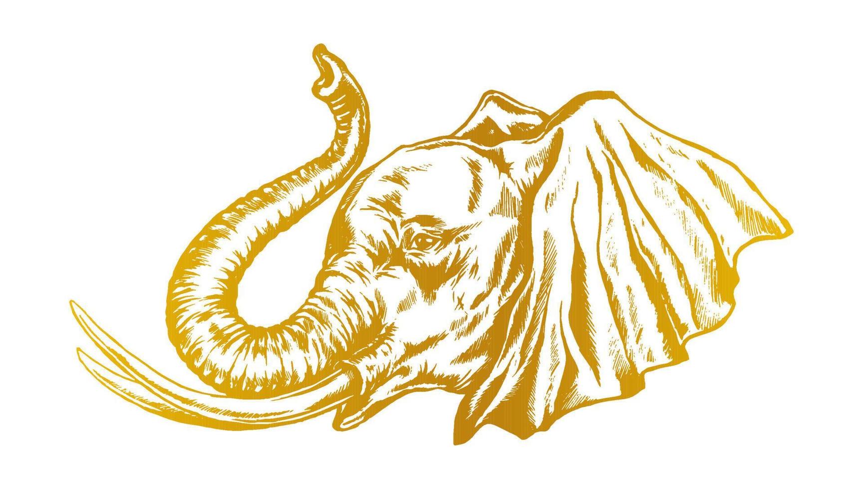 elefant huvud. gyllene silhuett av ett elefantens huvud i profil. vektor