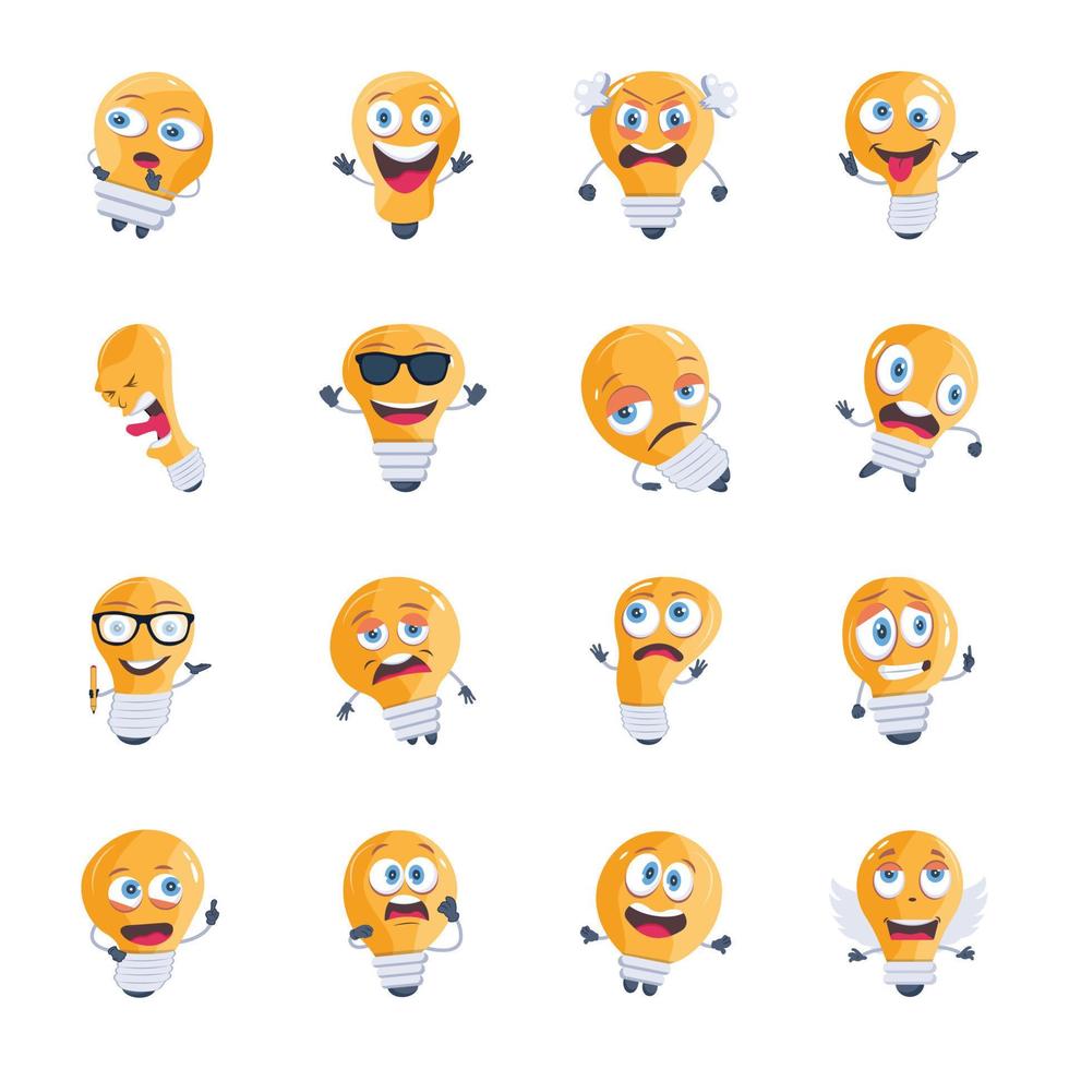 uppsättning av emoji lampor platt ikoner vektor