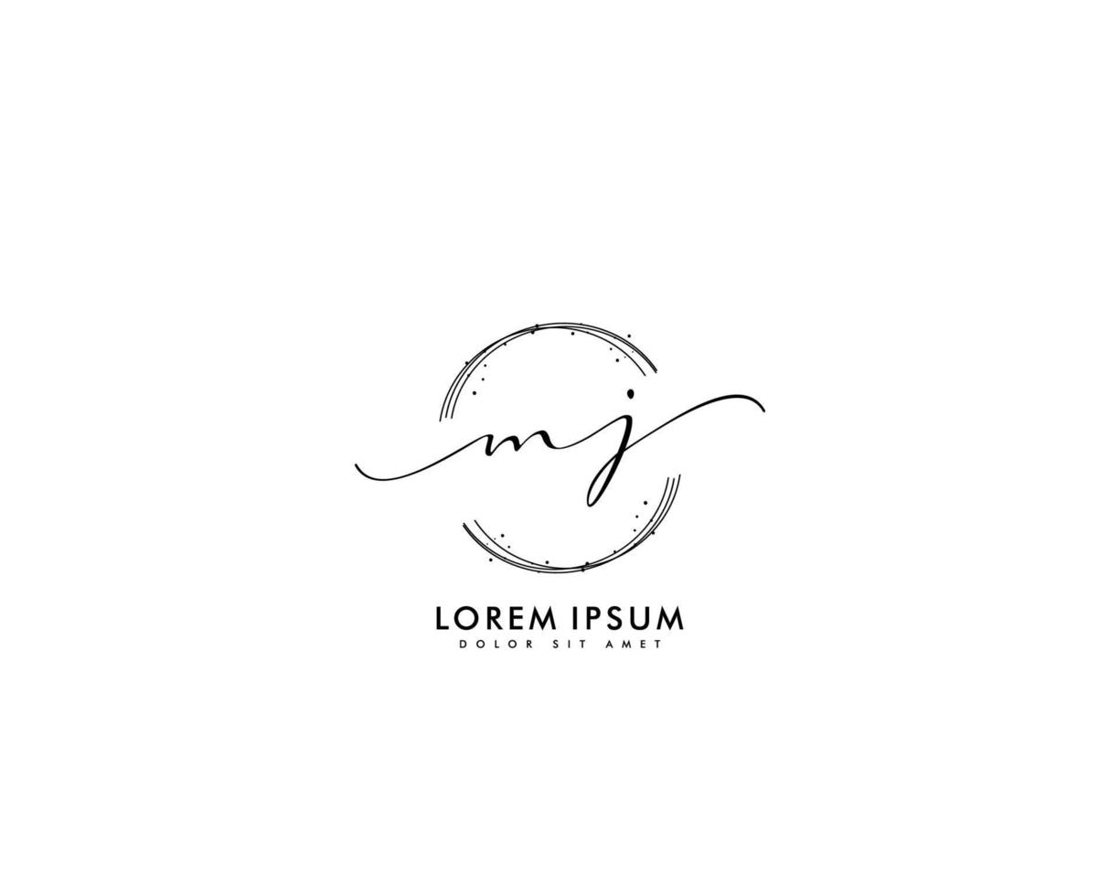 första mj feminin logotyp skönhet monogram och elegant logotyp design, handstil logotyp av första signatur, bröllop, mode, blommig och botanisk med kreativ mall vektor