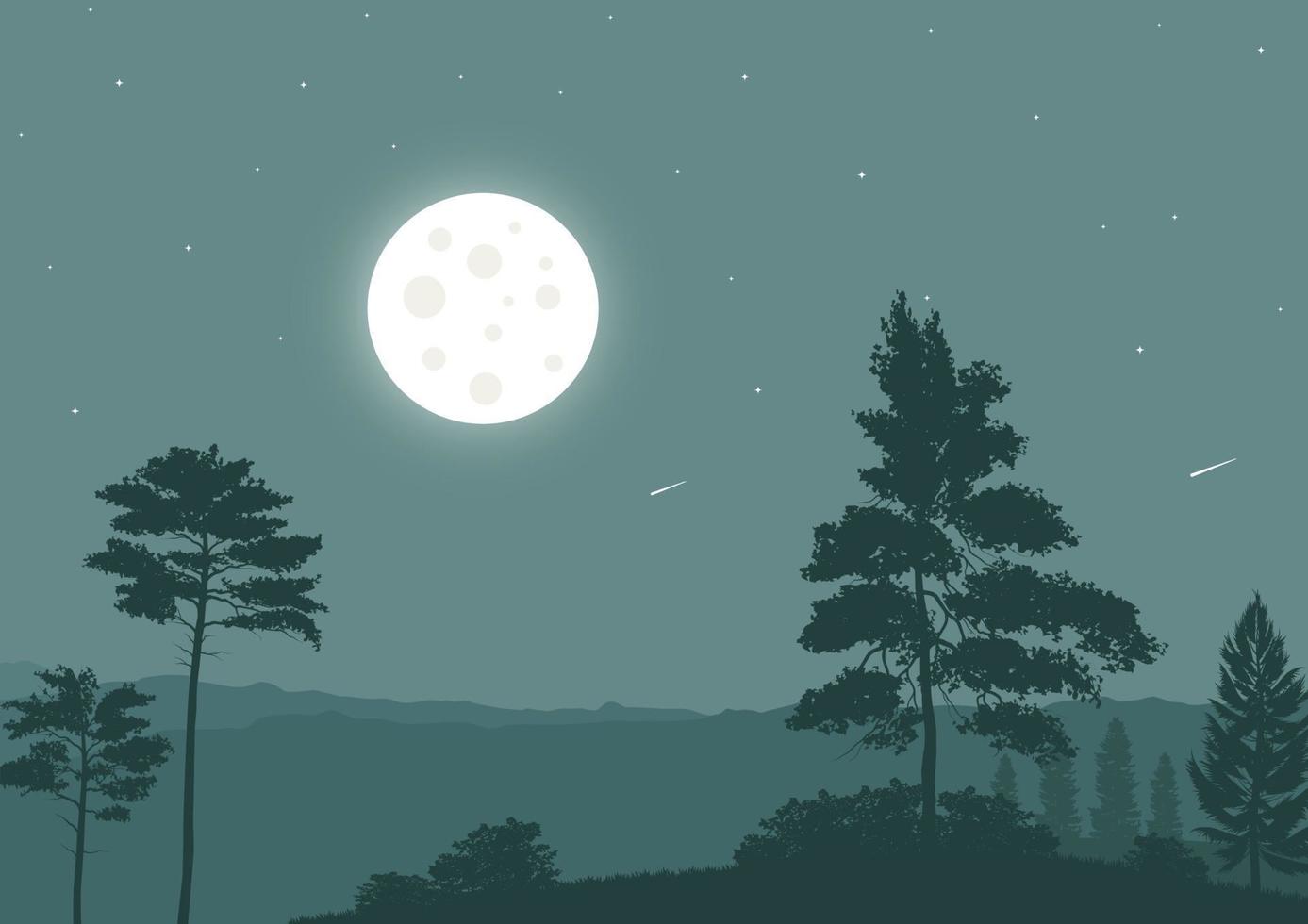 Nachtlandschaft mit Vollmond und Bäumen. Vektor-Illustration. vektor