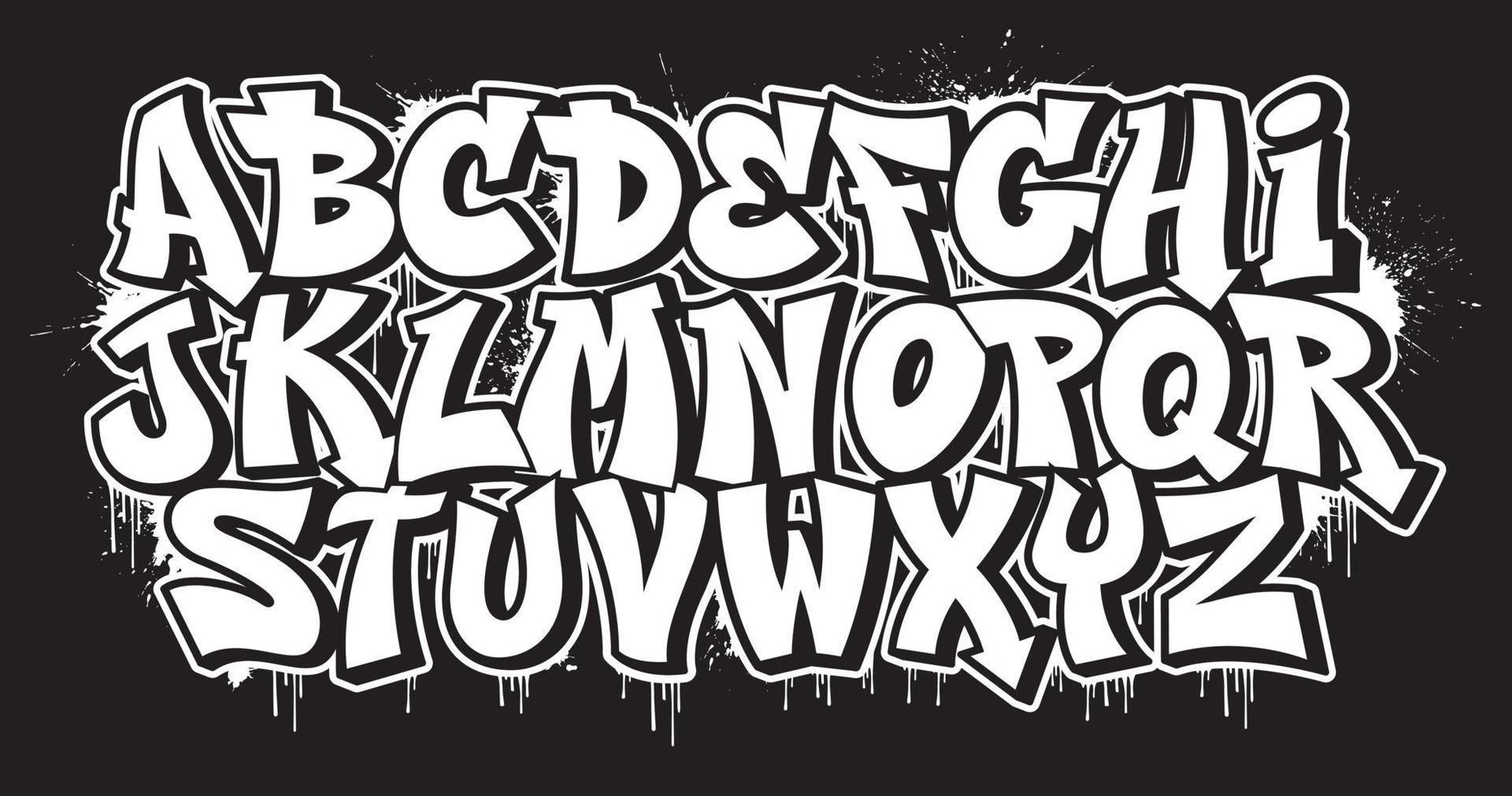 svart och vit dekorativ font i graffiti stil med spray effekt vektor