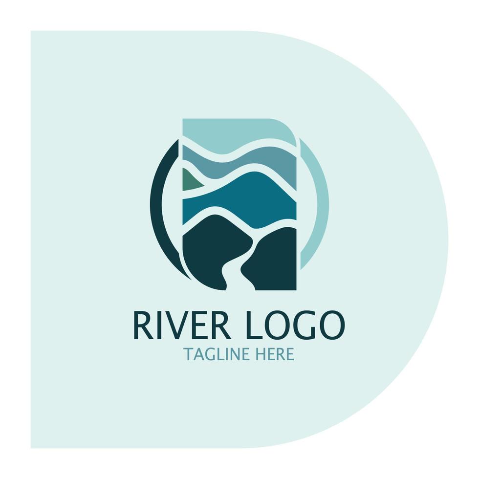 logotyper av floder, bäckar, flodstränder och strömmar, bifloder, flodstränder med en kombination av bergen och jordbruks landa med en modern och enkel minimalistisk vektor design begrepp