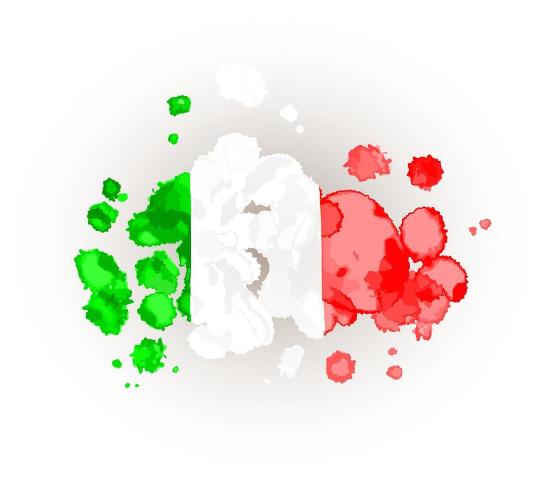 bunte abstrakte Italien-Landesflagge, Farbspritzerbeschaffenheit, strukturierte Illustration des Schmutzes lokalisiert auf weißem Hintergrund. aquarellpinsel fällt. vektor
