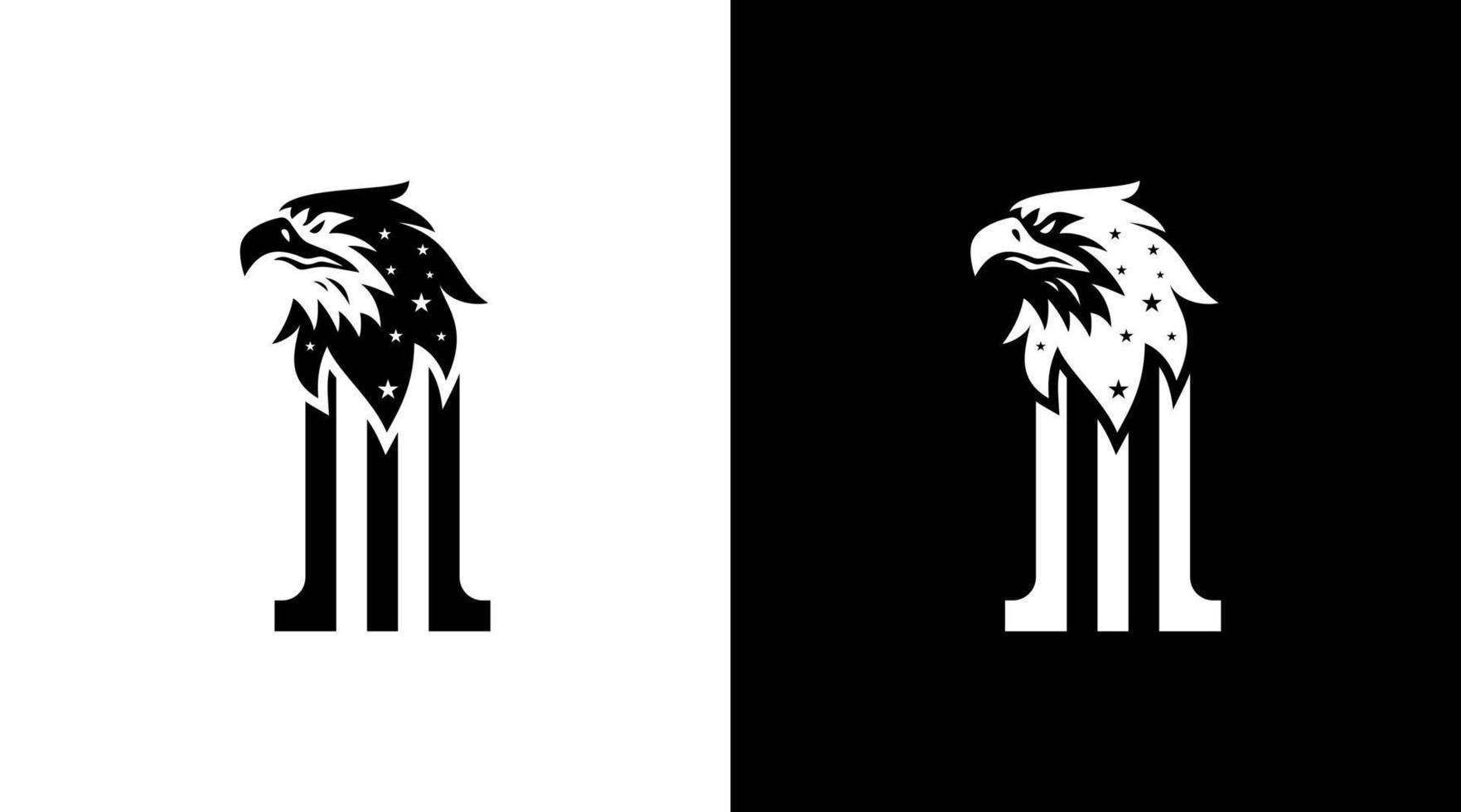 amerikan logotyp monogram skallig Örn huvud med stjärnor svart och vit ikon illustration stil mönster mallar vektor