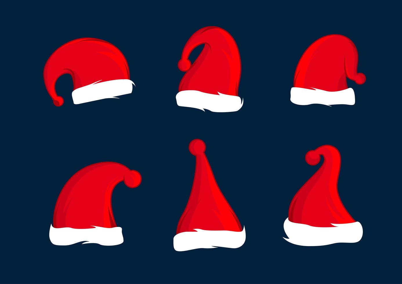 uppsättning jultomten röda hattar. jul hatt dekoration. vektor illustration design.