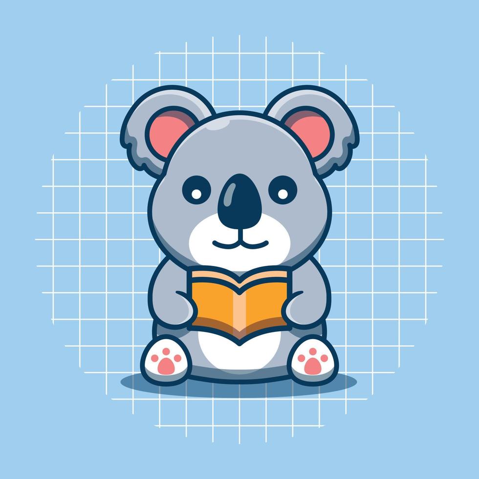 söt koala läsning en bok vektor illustration. platt tecknad serie stil