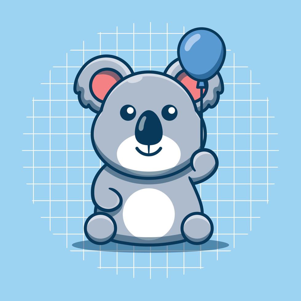 söt koala innehav blå ballong tecknad serie ikon illustration vektor