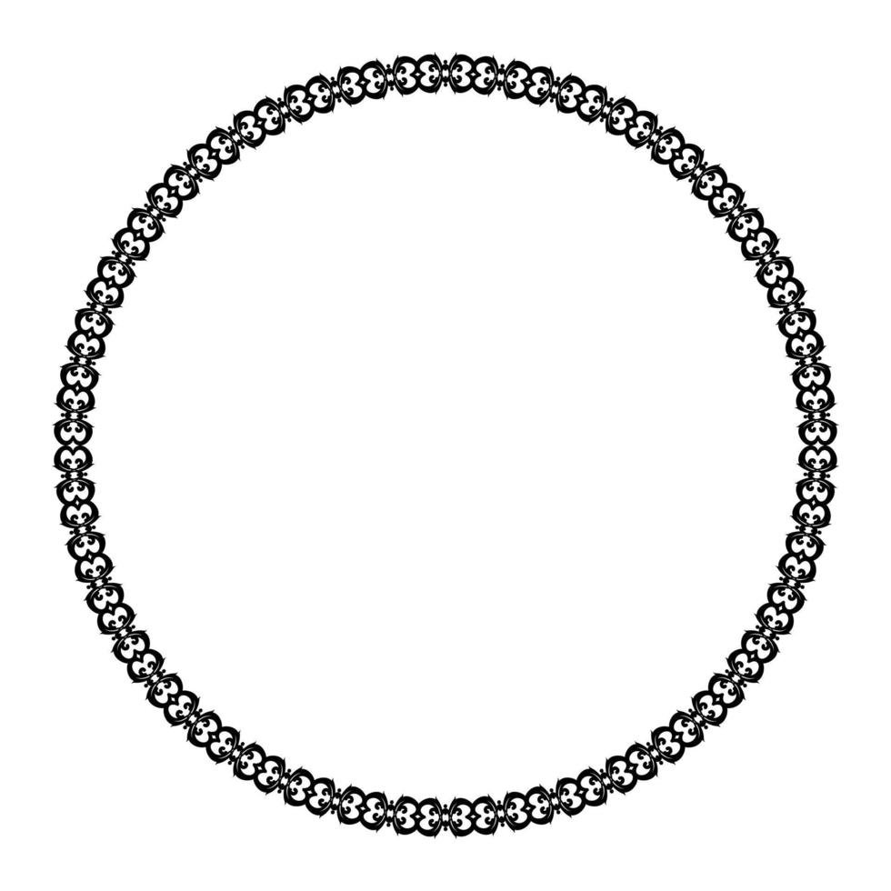 mönstrad cirkulär gränser. damast- stil cirkulär ornament. svart och vit. vektor. för inbjudningar, tatueringar, intarsia, keramisk kakel, Foto album, logotyp, ikoner, spets. vektor