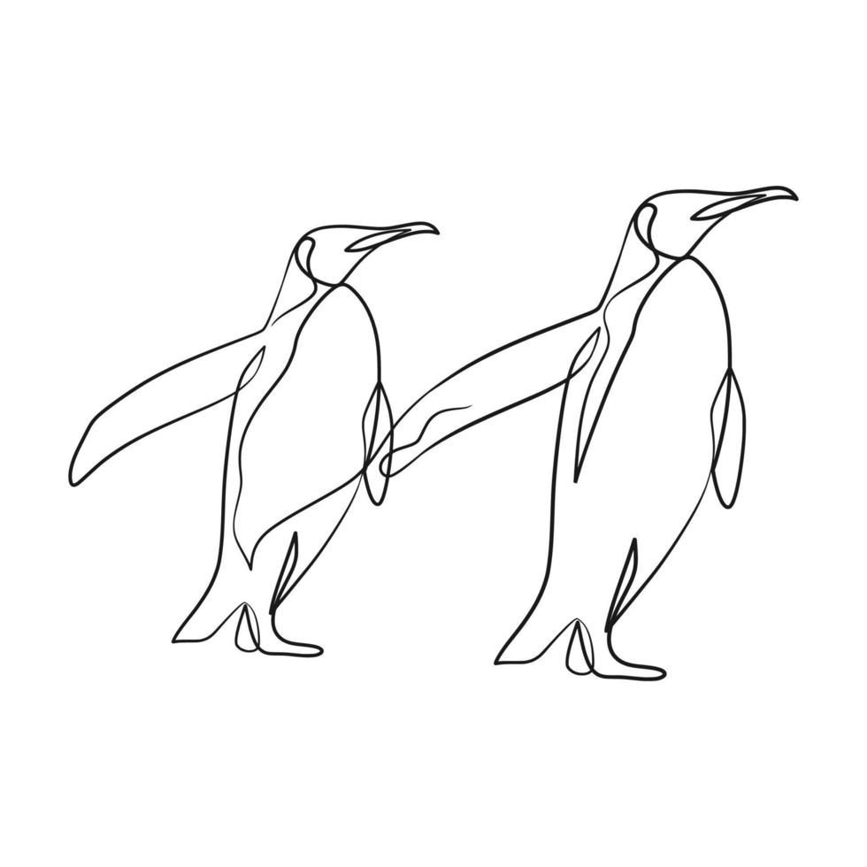 Pinguin kontinuierliche einzeilige Kunstzeichnung vektor