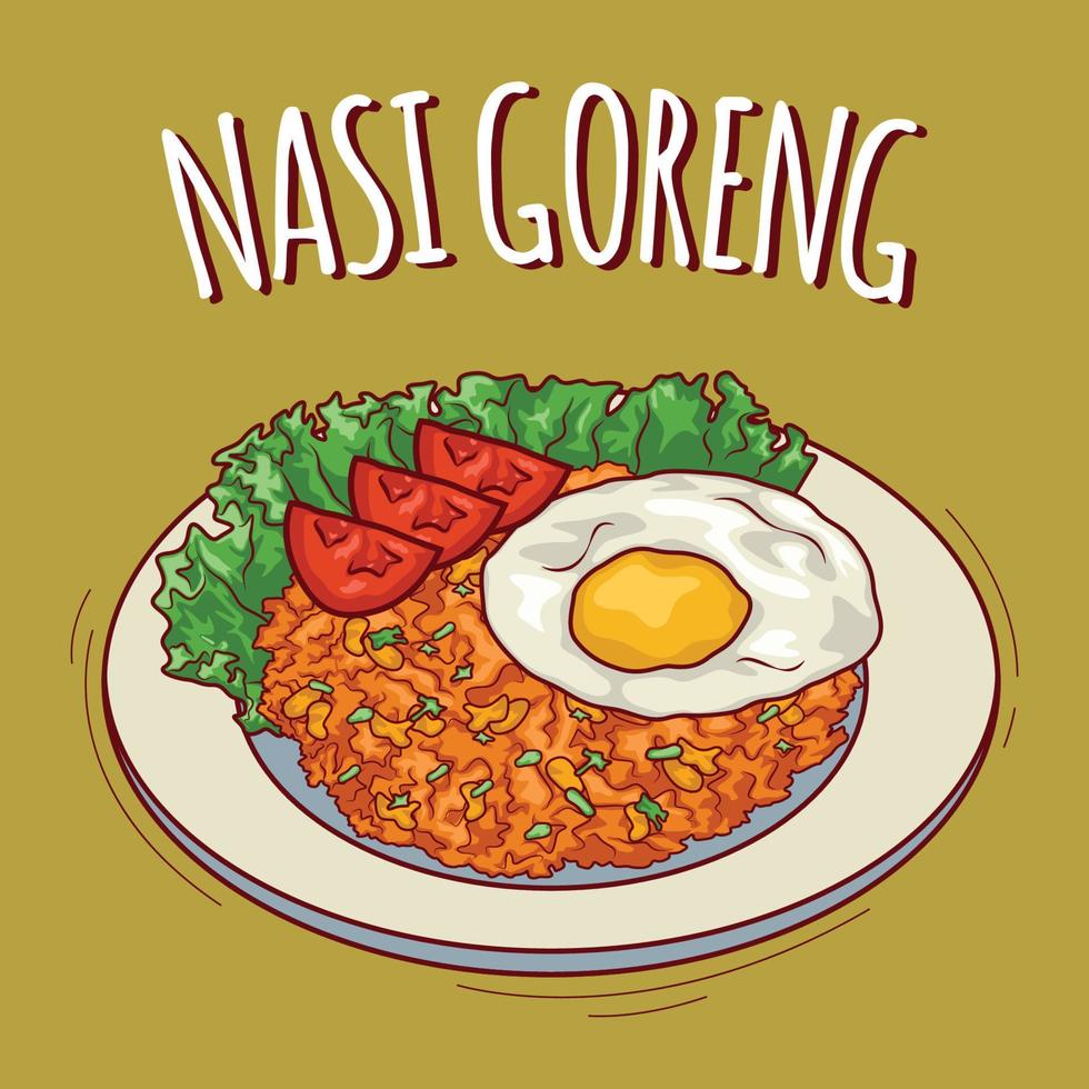 nasi goreng illustration indonesisches essen mit cartoon-stil vektor
