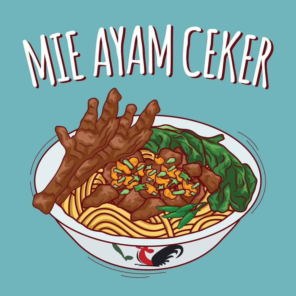 mie ayam ceker illustration indonesiska mat med tecknad serie stil vektor