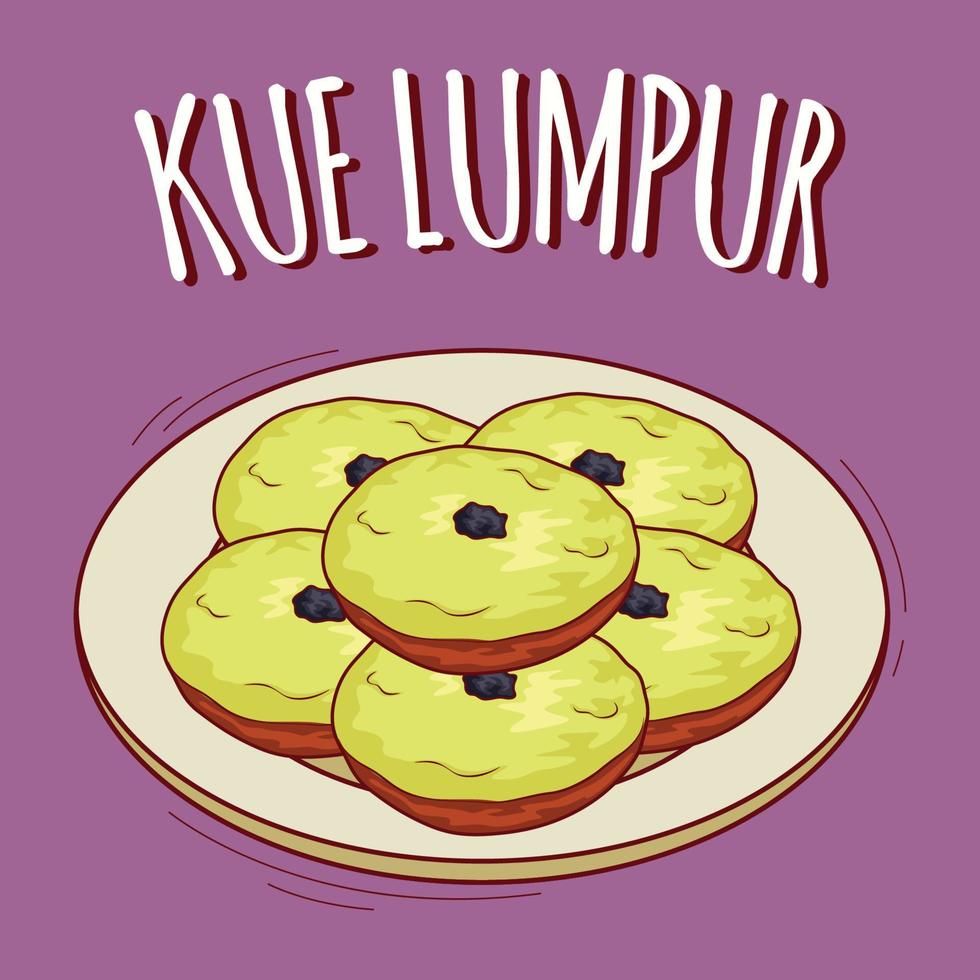 kue lumpur illustration indonesiska mat med tecknad serie stil vektor