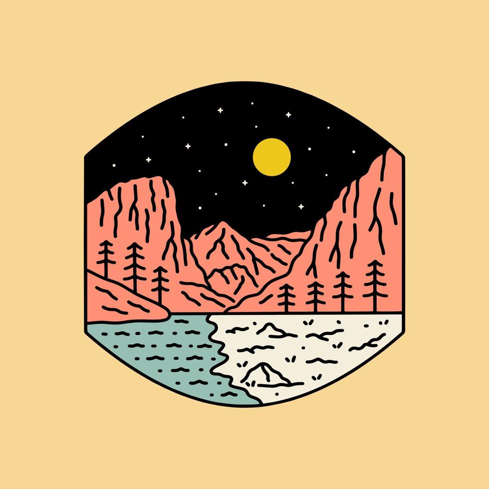 Blick auf den Zion-Nationalpark im Mono-Line-Art-Design für Patch-Abzeichen, Emblem, T-Shirt-Design vektor