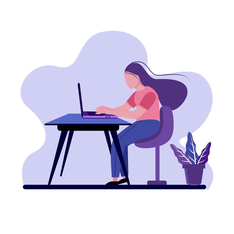 Illustration einer Frau, die vor einem Laptop sitzt vektor