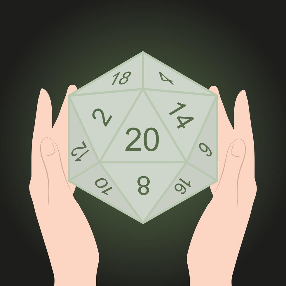 d20 Würfel Ikosaeder. 20-seitiges Würfelzahlen-Rollenspiel. Rollenspiel vektor