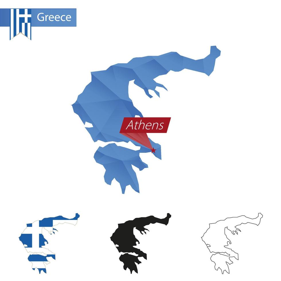 grekland blå låg poly Karta med huvudstad aten. vektor