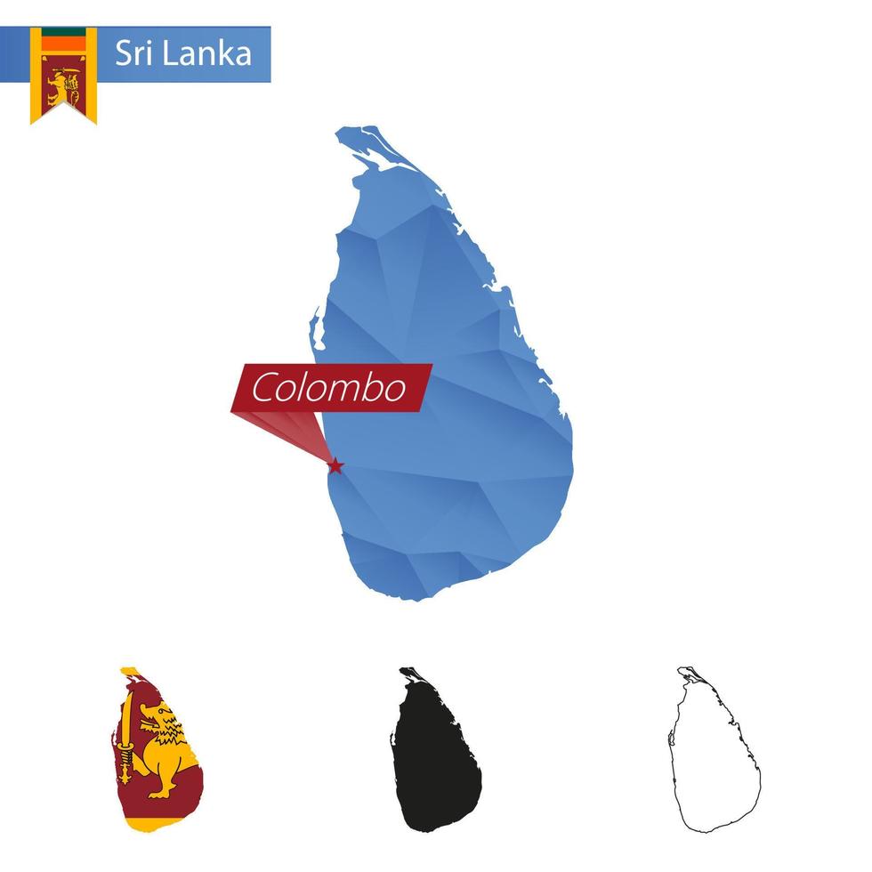 sri lanka blå låg poly Karta med huvudstad colombo. vektor