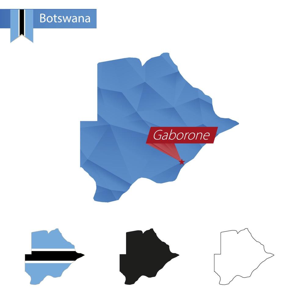 botswana blå låg poly Karta med huvudstad gaborone. vektor