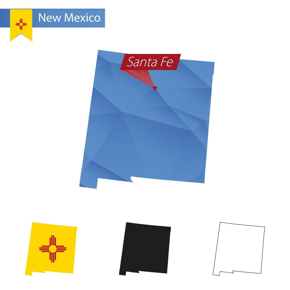 Bundesstaat New Mexico blaue Low-Poly-Karte mit Hauptstadt Santa Fe. vektor