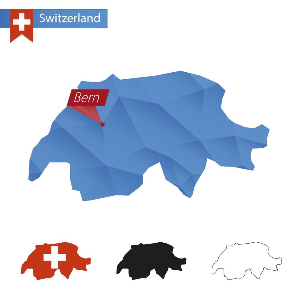 schweiz blau low poly karte mit hauptstadt bern. vektor