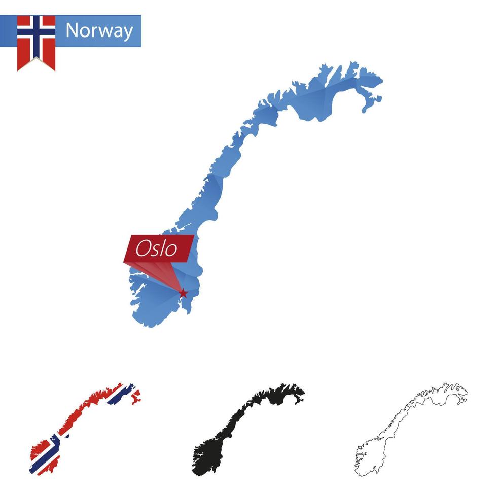 Norwegen blaue Low-Poly-Karte mit Hauptstadt Oslo. vektor