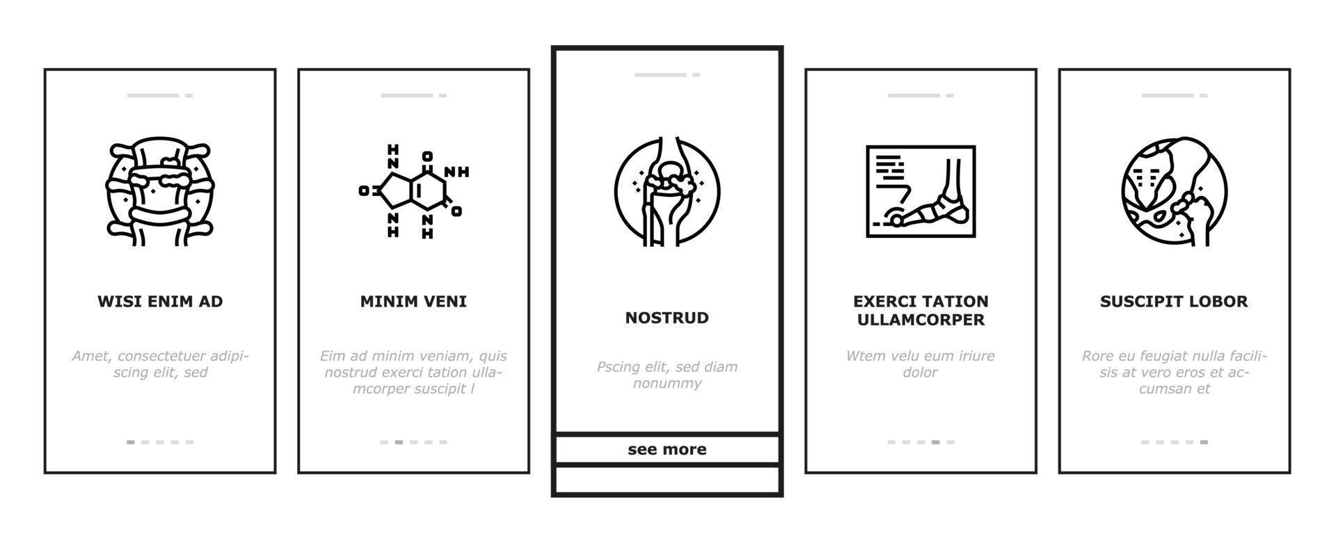 Gicht-Gesundheitskrankheit Onboarding-Symbole setzen Vektor