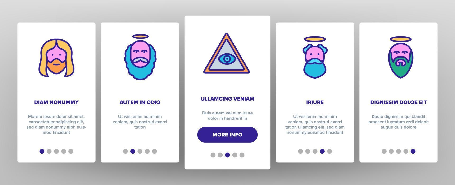 Gud kristen religion onboarding ikoner uppsättning vektor