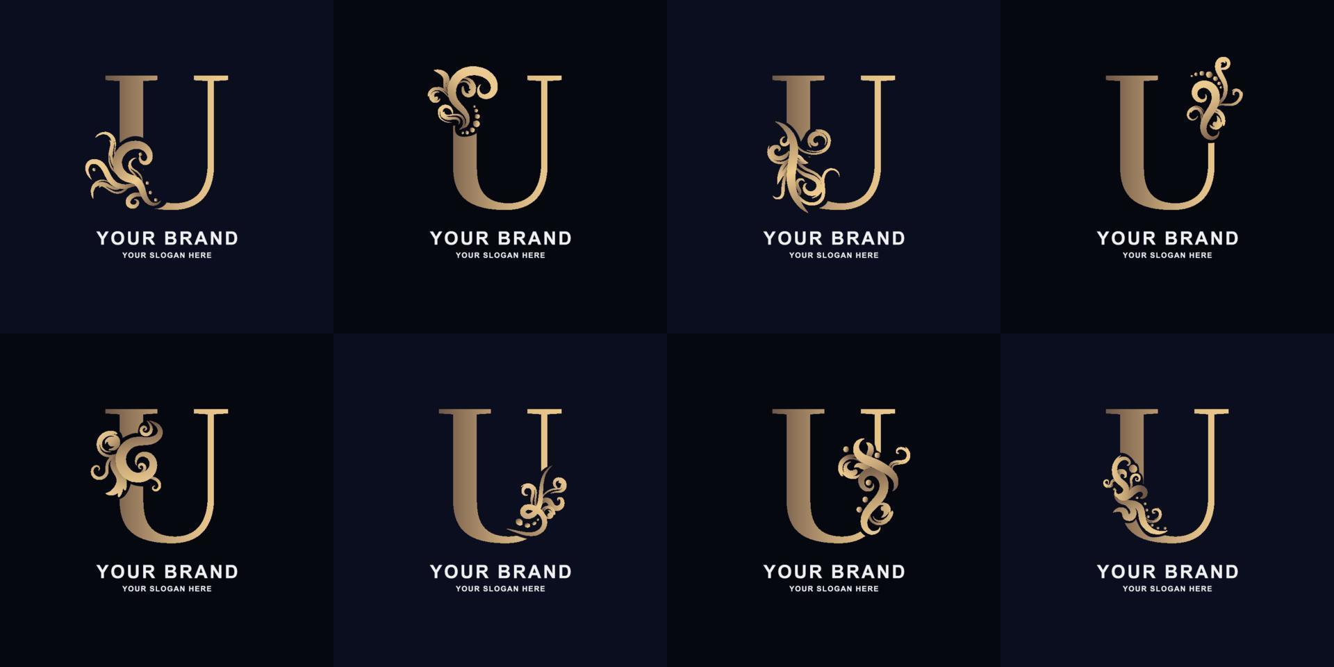 samling brev u logotyp med lyx prydnad design vektor