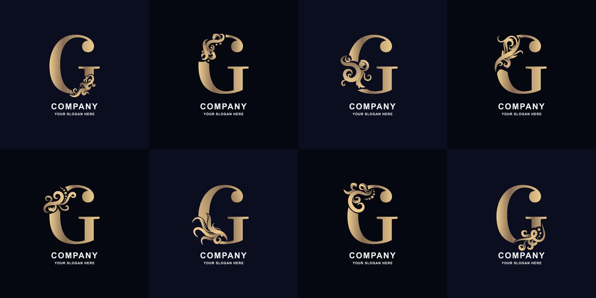 samling brev g logotyp med lyx prydnad design vektor