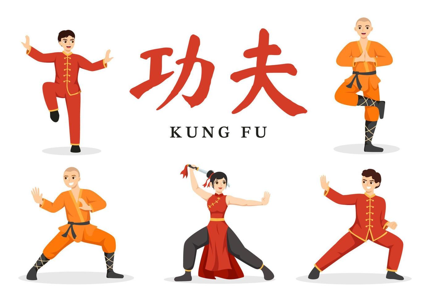 Kung-Fu-Illustration mit Menschen, die chinesische Sportkampfkunst in flacher Cartoon-Hand zeigen, die für Web-Banner oder Landing-Page-Vorlagen gezeichnet wurde vektor