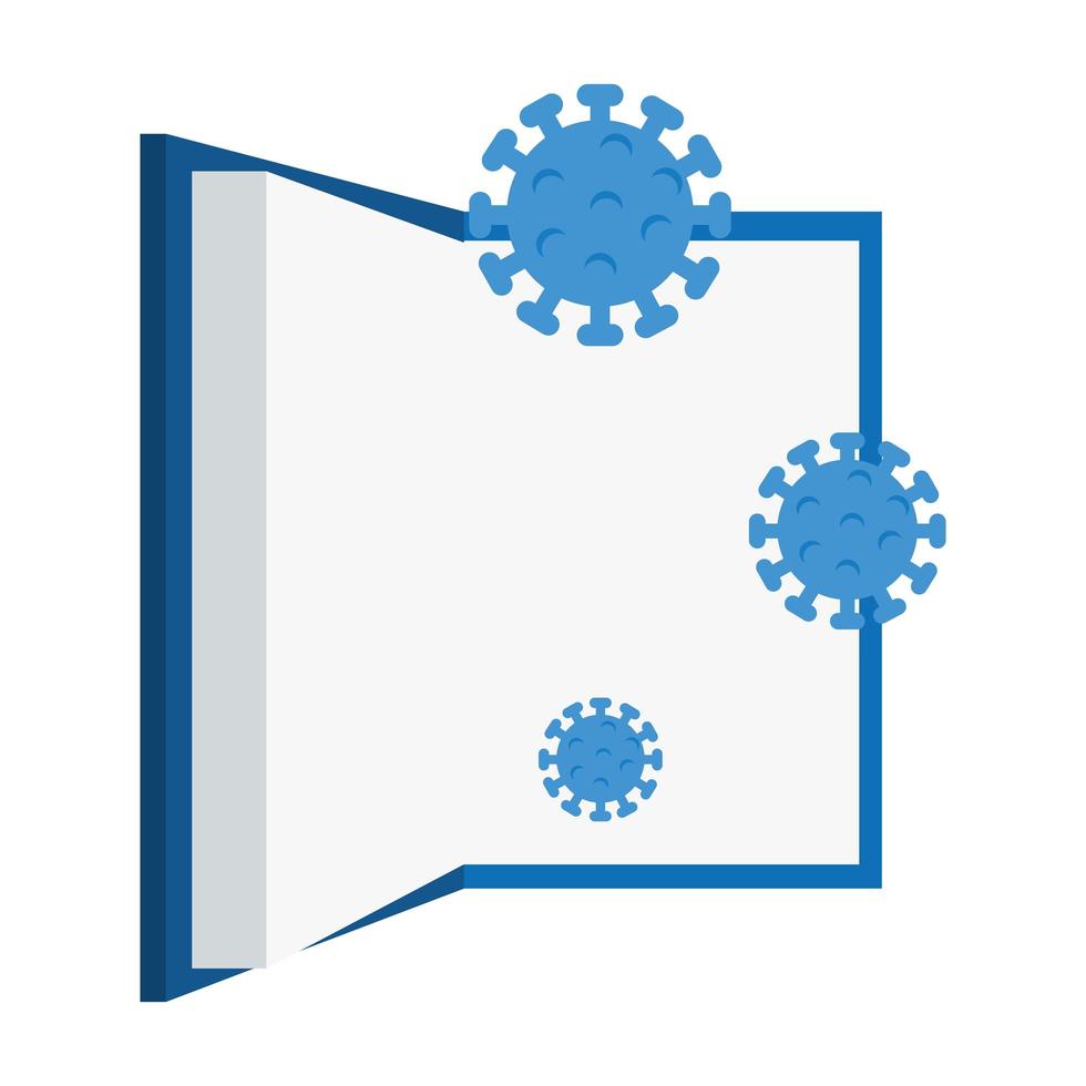 Lehrbuch mit Partikeln covid 19 isolierte Ikone vektor