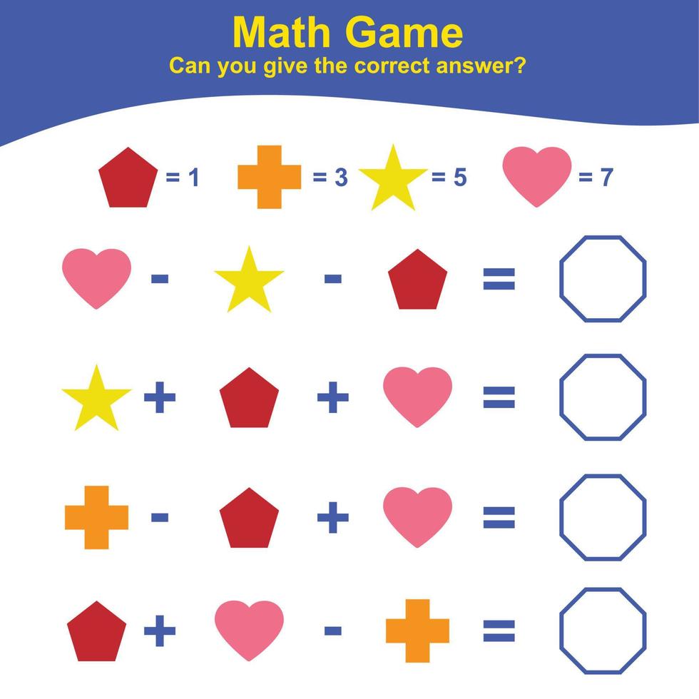 geometrisk former spel. matematik kalkylblad för förskola. pedagogisk tryckbar matematik arbetsblad. ytterligare matematik för ungar. vektor illustration.