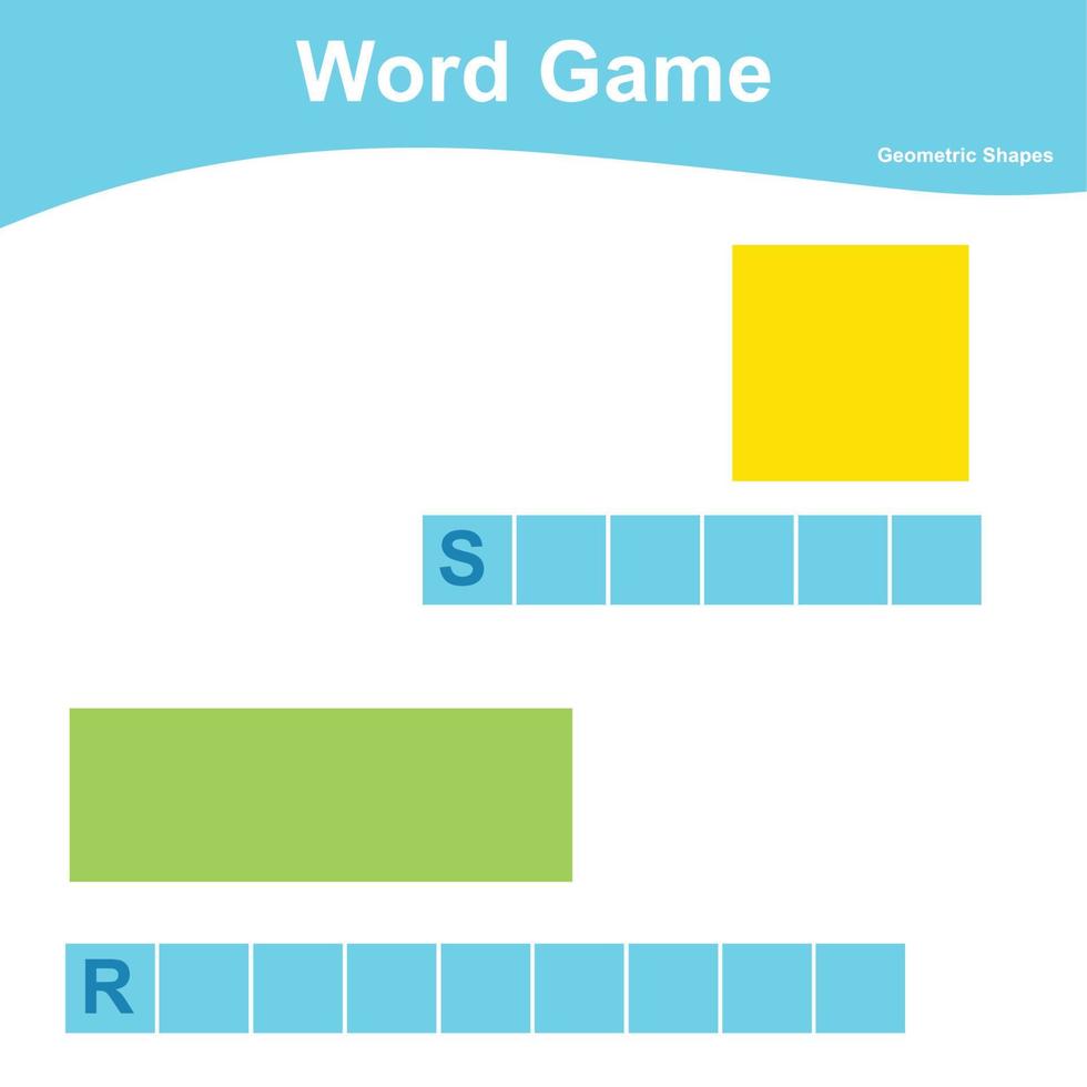 ord spel arbetsblad. komplett geometrisk arbetsblad. förskola arbetsblad. pedagogisk stavning tryckbar spel arbetsblad. vektor illustration.