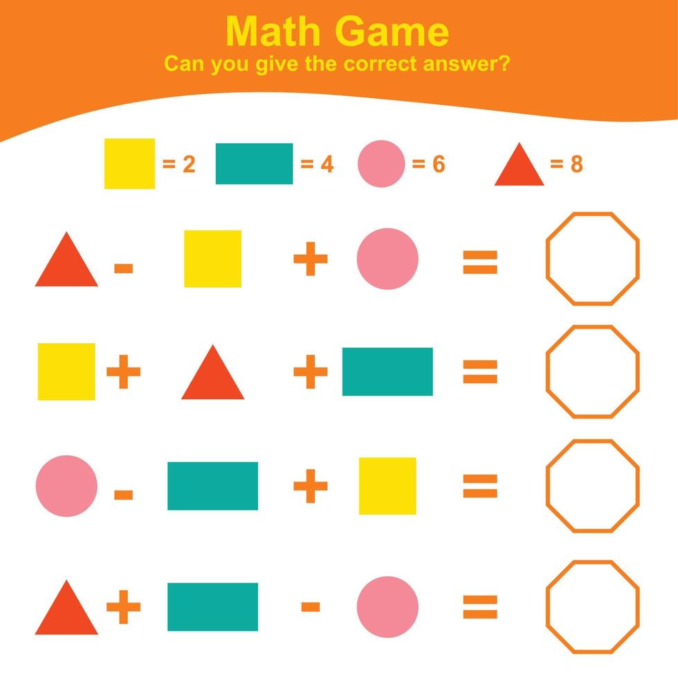 geometrisk former spel. matematik kalkylblad för förskola. pedagogisk tryckbar matematik arbetsblad. ytterligare matematik för ungar. vektor illustration.