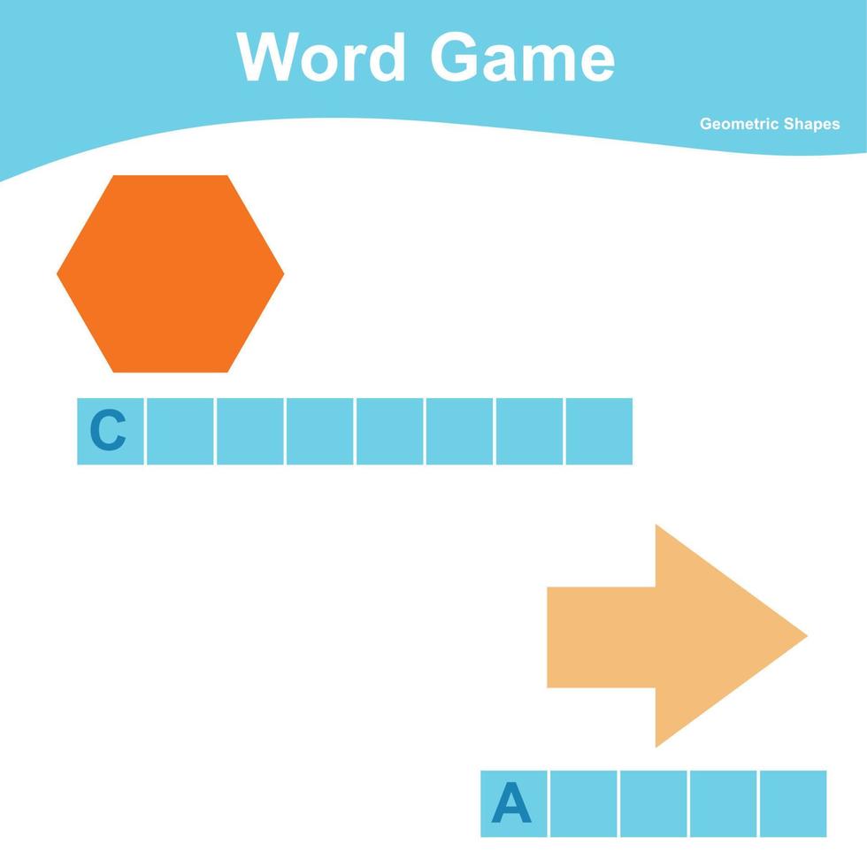 ord spel arbetsblad. komplett geometrisk arbetsblad. förskola arbetsblad. pedagogisk stavning tryckbar spel arbetsblad. vektor illustration.