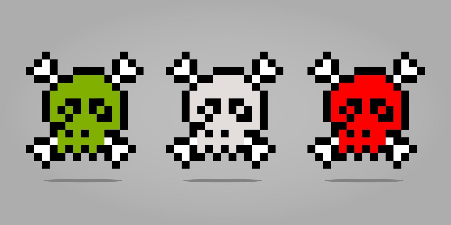 8-Bit-Pixel-Schädelbild. Vektordarstellung von 8-Bit-Spielressourcen. Symbol für Giftpixel vektor