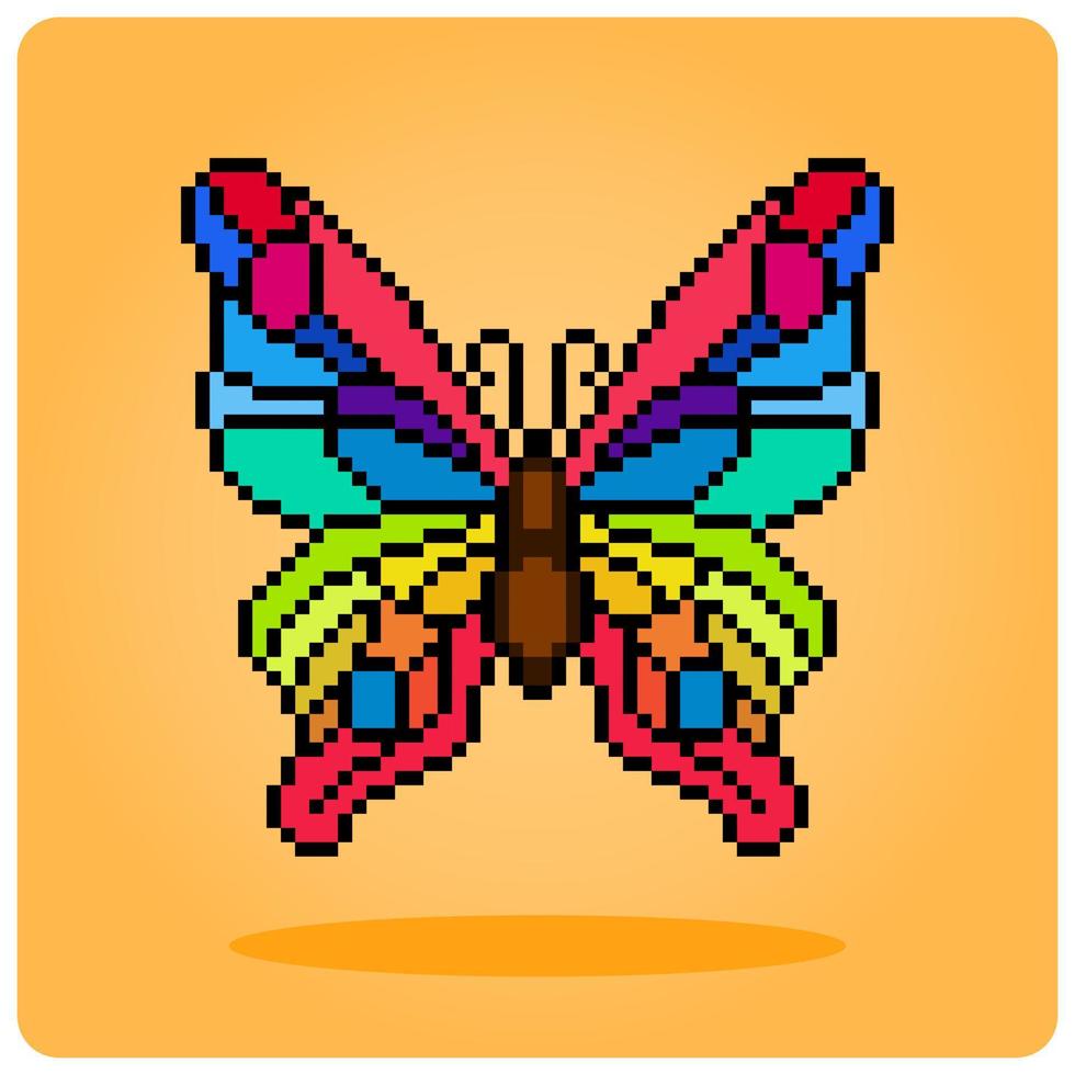 8 bit pixel färgrik fjäril. djur för korsa sy i vektor illustration.