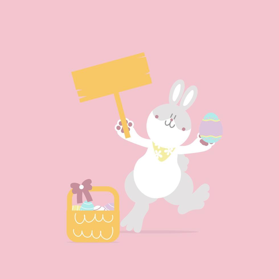 Lycklig påsk festival med djur- sällskapsdjur kanin kanin och ägg, pastell Färg, platt vektor illustration tecknad serie karaktär