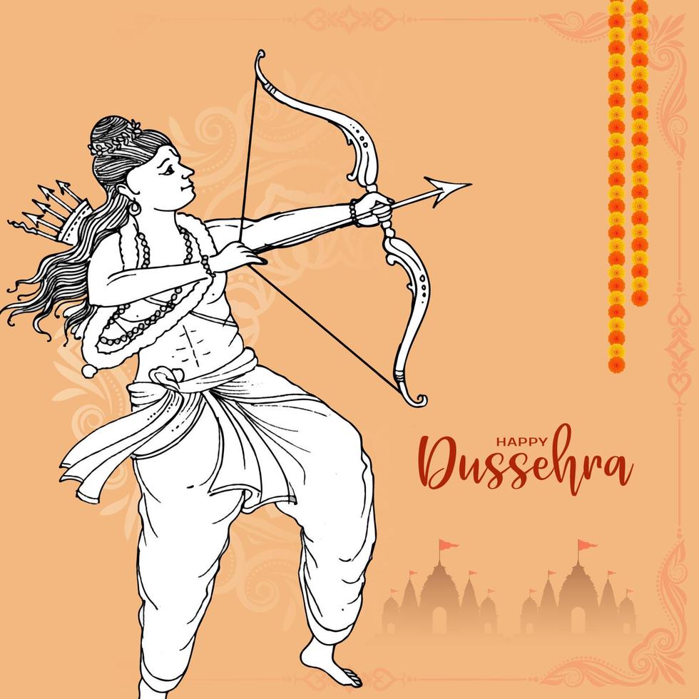 Happy Dussehra Indian Festival Grußkarte mit Lord Rama Zielpfeil vektor