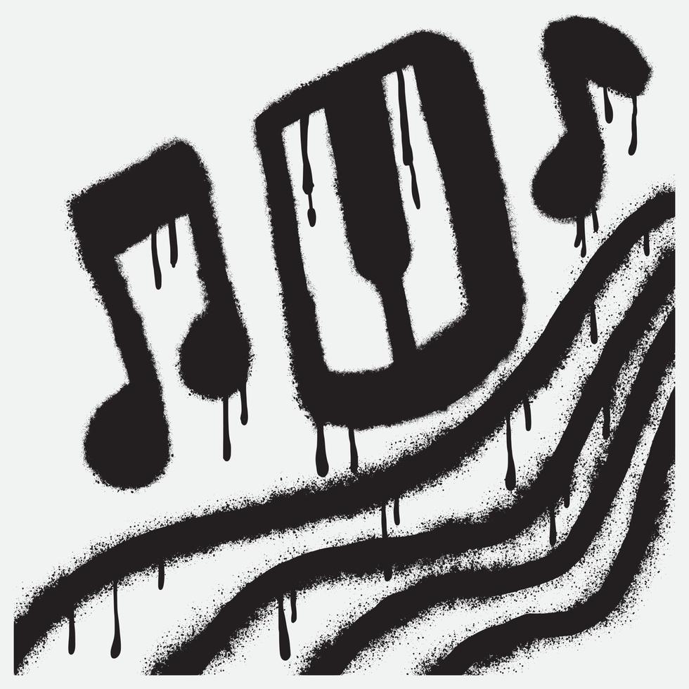 sprühlackiertes Graffiti-Ton-Symbolwort gesprüht isoliert mit weißem Hintergrund. Graffiti-Note-Musik-Symbol mit Overspray in Schwarz auf Weiß. Vektor-Illustration. vektor