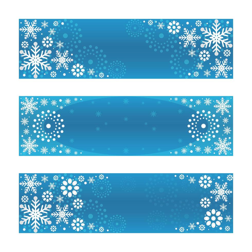 lutning silver snöflingor med blå bakgrund banner set vektor
