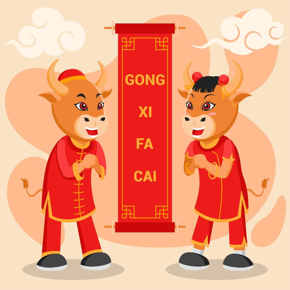 Goldochsen Zeichen Gruß Gong Xi Fa Cai vektor