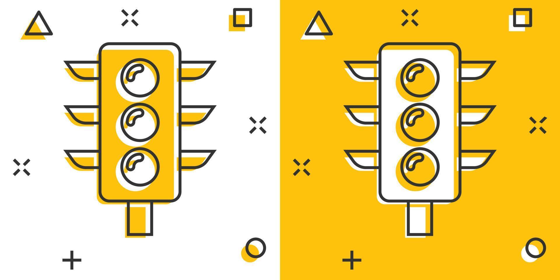semafor ikon i komisk stil. trafik ljus tecknad serie vektor illustration på vit isolerat bakgrund. vägkorsning stänk effekt företag begrepp.