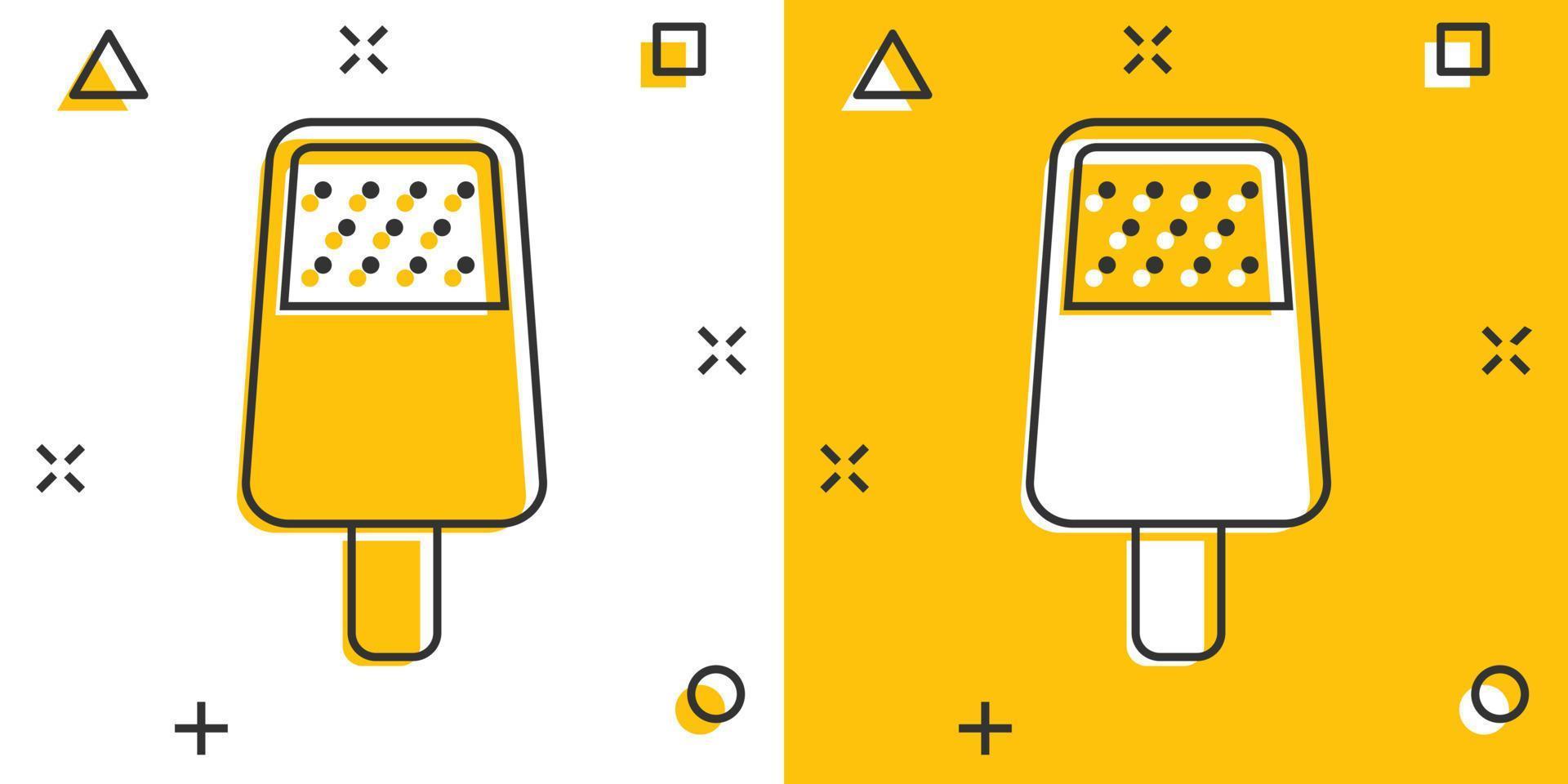 Eis-Symbol im Comic-Stil. Eisbecher-Cartoon-Vektorillustration auf weißem, isoliertem Hintergrund. Geschäftskonzept mit Sorbet-Dessert-Splash-Effekt. vektor