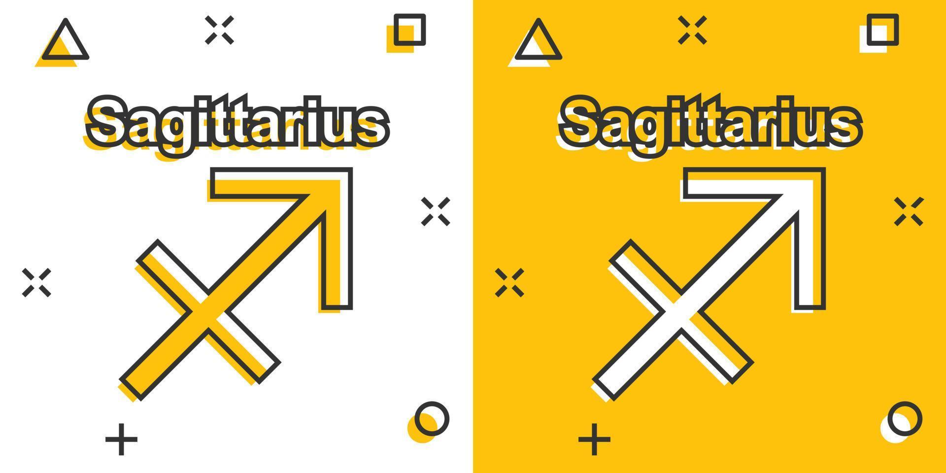 vektor tecknad serie sagittarius zodiaken ikon i komisk stil. astrologi tecken illustration piktogram. sagittarius horoskop företag stänk effekt begrepp.