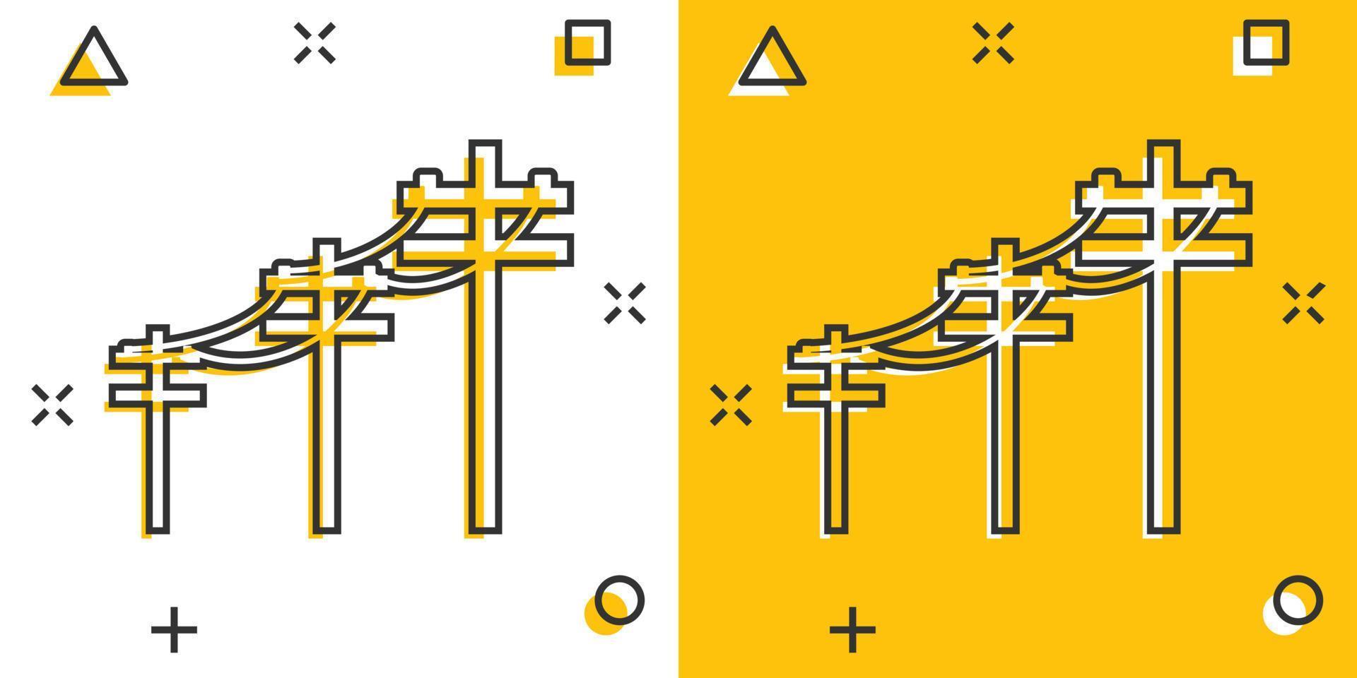 Vektor Cartoon Hochspannungsleitungen Symbol im Comic-Stil. Piktogramm für elektrisches Polzeichen. Power Line Business Splash-Effekt-Konzept.